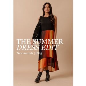 Saint + Sofia Etta Layered Midi Dress Amber Gradient Black Bodice US 16